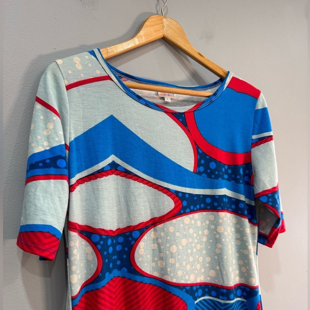 Red/Blue Lularoe S/S Midi Dress Size L EUC - Picture 5 of 6